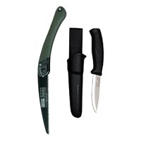Set cuţit Mora Companion NEGRU si fierastrau Bahco pentru bushcraft/ camping/ vanatoare